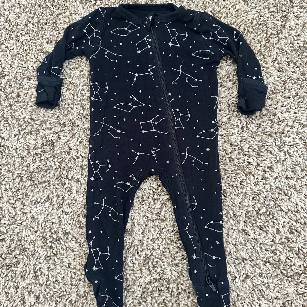 Baby Black Constellation One-Piece Zip Footed Pajamas